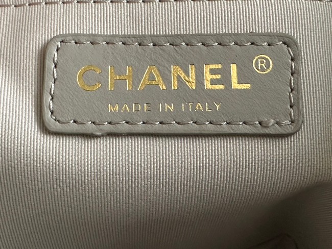 CHANEL Calfskin & Gold-Tone Metal AS3508 light gray