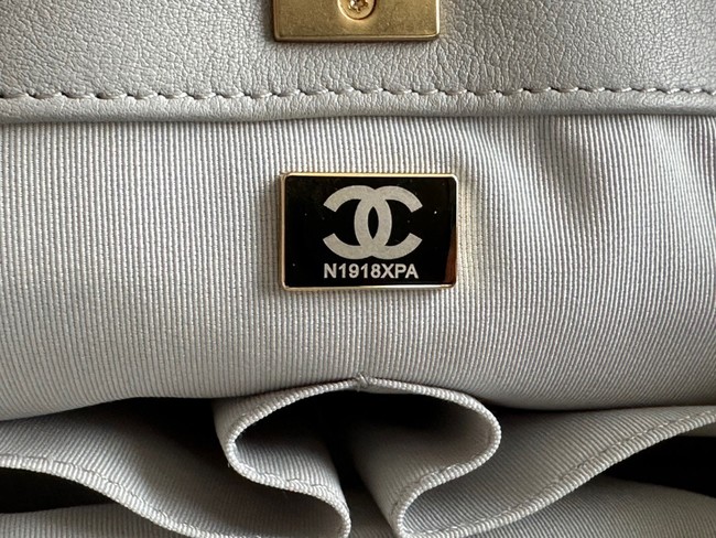 CHANEL Calfskin & Gold-Tone Metal AS3508 light gray