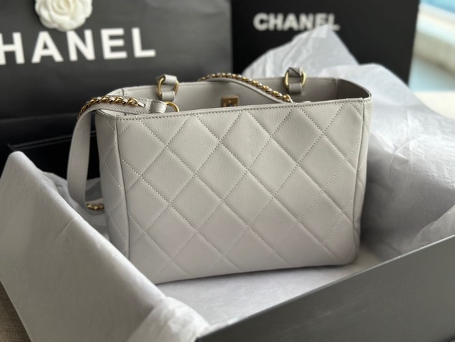 CHANEL Calfskin & Gold-Tone Metal AS3508 light gray