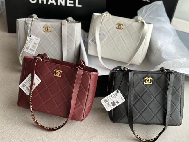 CHANEL Calfskin & Gold-Tone Metal AS3508 light gray