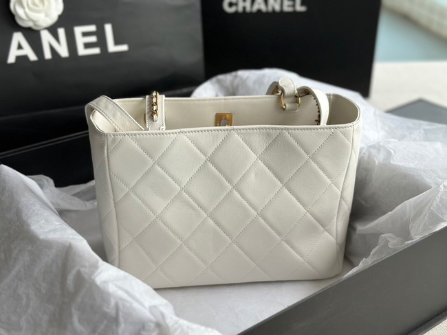 CHANEL Calfskin & Gold-Tone Metal AS3508 white