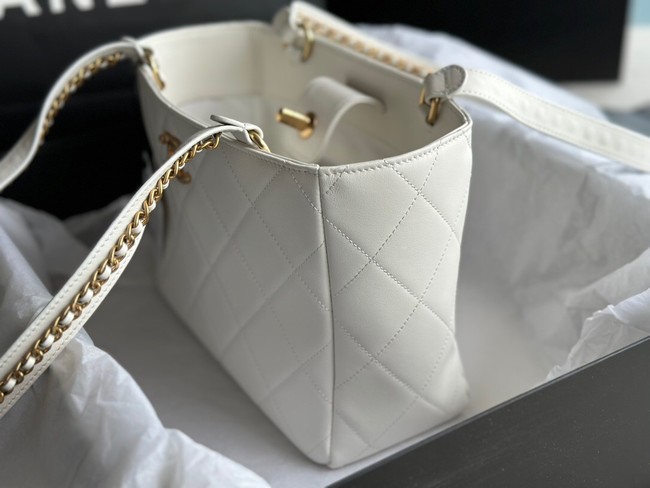 CHANEL Calfskin & Gold-Tone Metal AS3508 white