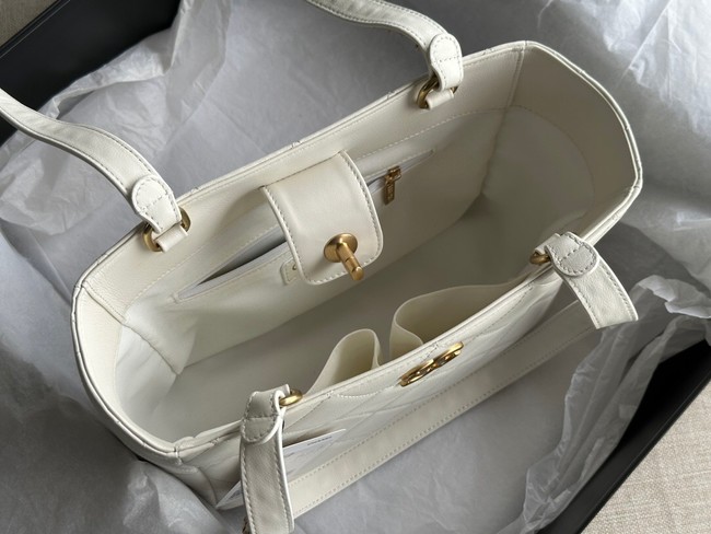 CHANEL Calfskin & Gold-Tone Metal AS3508 white