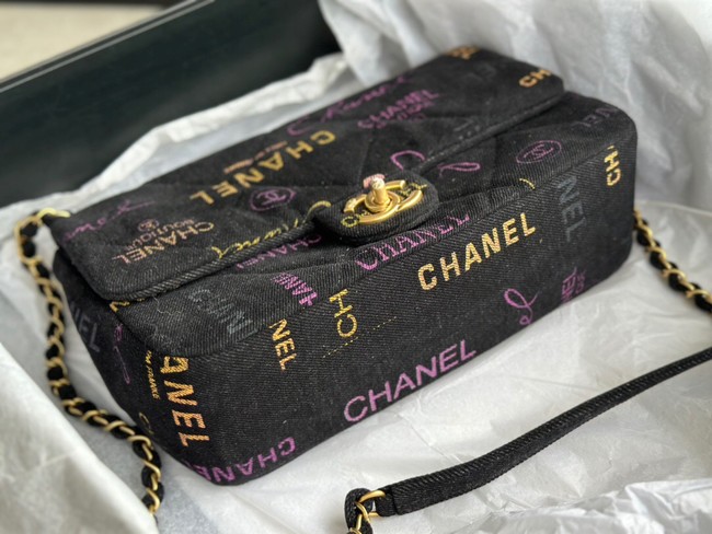 CHANEL Printed Denim & Gold-Tone Metal AS3134 black