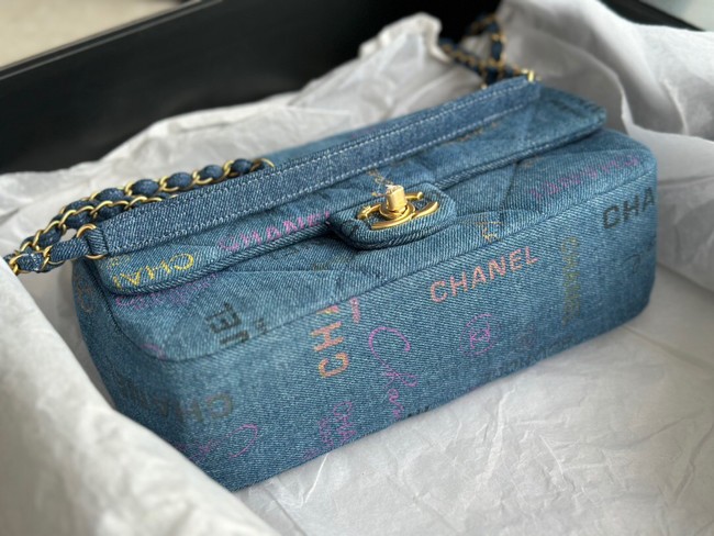 CHANEL Printed Denim & Gold-Tone Metal AS3134 blue