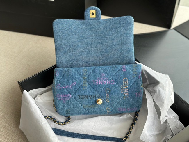 CHANEL Printed Denim & Gold-Tone Metal AS3134 blue