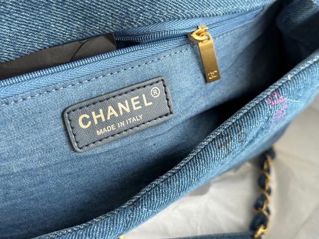 CHANEL Printed Denim & Gold-Tone Metal AS3134 blue