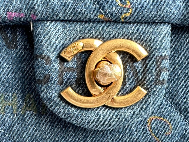 CHANEL Printed Denim & Gold-Tone Metal AS3134 blue