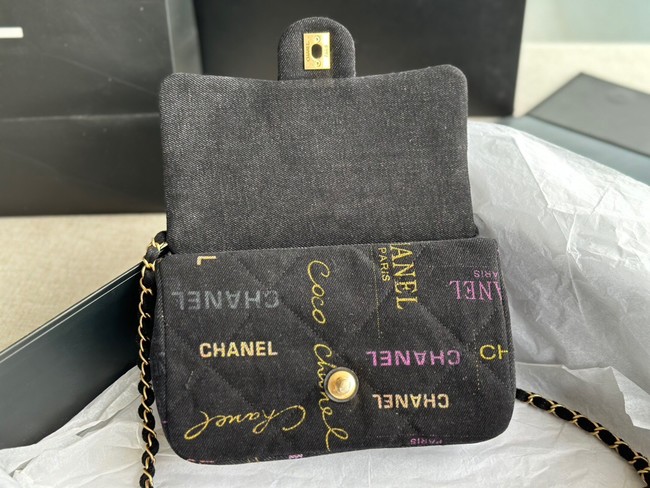 CHANEL Printed Denim & Gold-Tone Metal AS3135 black