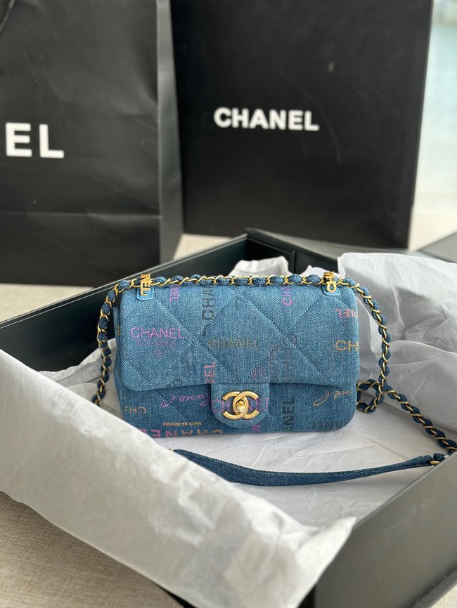 CHANEL Printed Denim & Gold-Tone Metal AS3135 blue