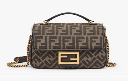 Fendi Baguette Chain Midi FF jacquard fabric bag 8BR793A brown