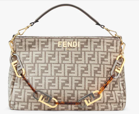 Fendi O Lock Zipper Dove gray tapestry fabric bag 8BR805A