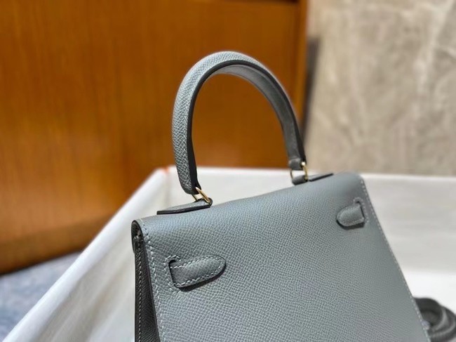 Hermes Kelly 20cm Shoulder Bags Epsom KL2750 Iron gray&gold