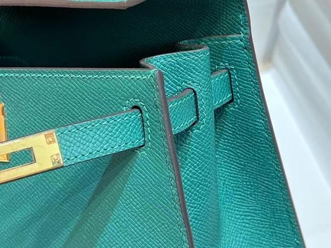 Hermes Kelly 20cm Shoulder Bags Epsom KL2750 Lake green&gold