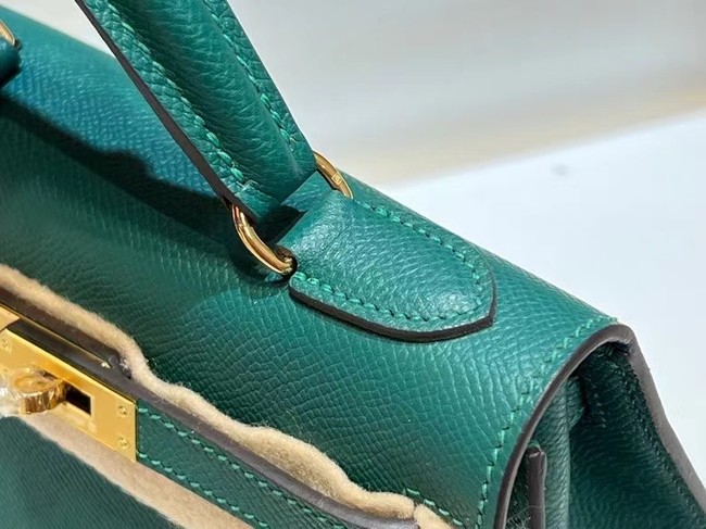 Hermes Kelly 20cm Shoulder Bags Epsom KL2750 Lake green&gold