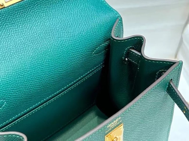 Hermes Kelly 20cm Shoulder Bags Epsom KL2750 Lake green&gold