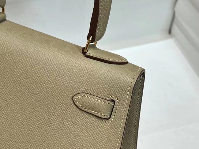 Hermes Kelly 20cm Shoulder Bags Epsom KL2750 Pearl grey&gold