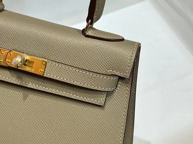 Hermes Kelly 20cm Shoulder Bags Epsom KL2750 Pearl grey&gold