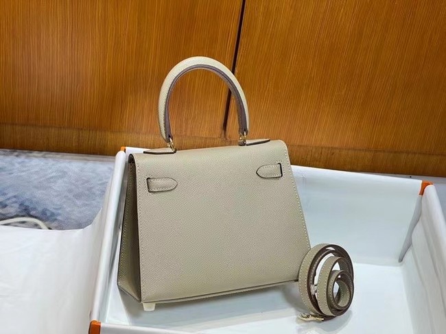 Hermes Kelly 20cm Shoulder Bags Epsom KL2750 Pearl grey&gold