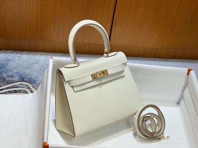 Hermes Kelly 20cm Shoulder Bags Epsom KL2750 White&gold