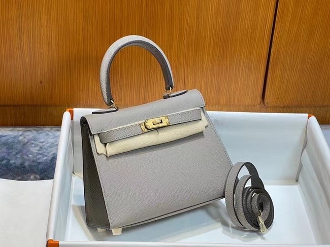 Hermes Kelly 20cm Shoulder Bags Epsom KL2750 light gray&gold