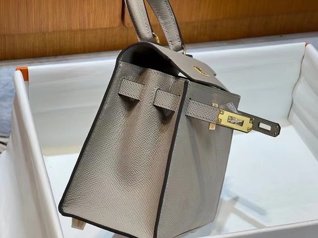 Hermes Kelly 20cm Shoulder Bags Epsom KL2750 light gray&gold