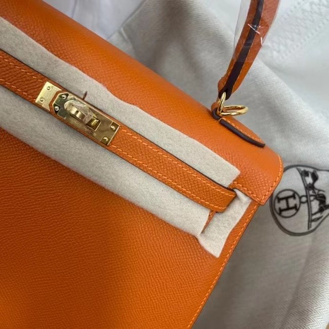 Hermes Kelly 25cm Shoulder Bags Epsom KL2755 orange&gold-Tone Metal