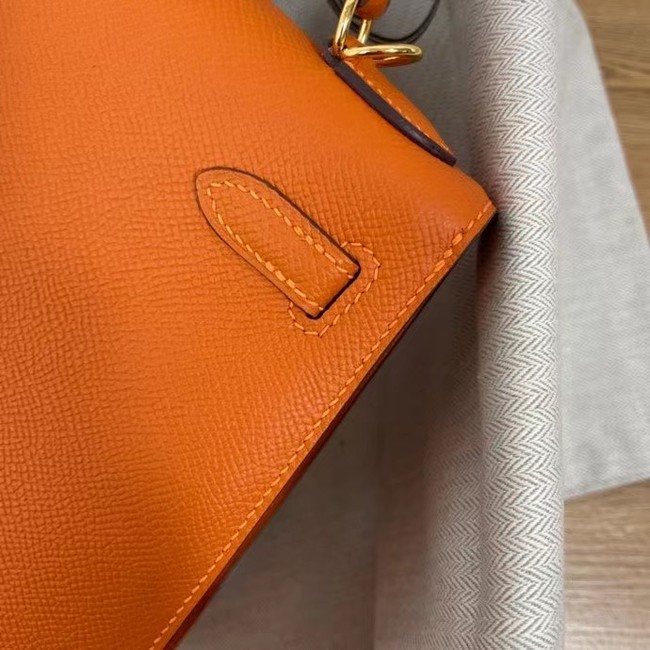 Hermes Kelly 25cm Shoulder Bags Epsom KL2755 orange&gold-Tone Metal