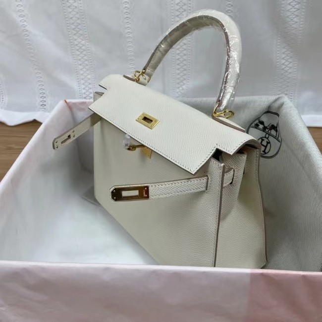 Hermes Kelly 25cm Shoulder Bags Epsom KL2755 white&gold