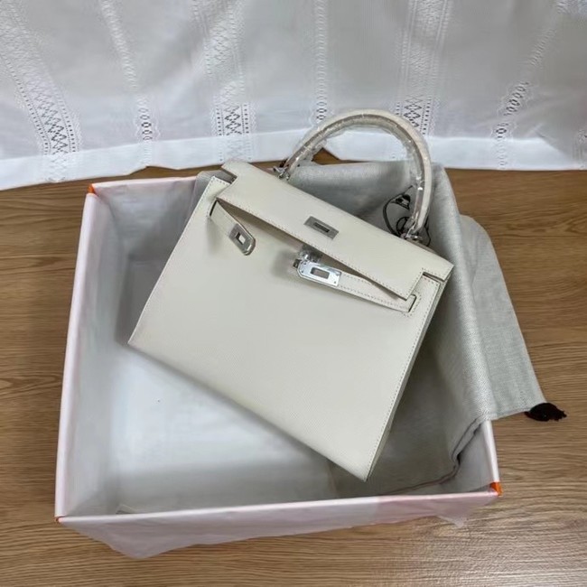 Hermes Kelly 25cm Shoulder Bags Epsom KL2755 white&silver-Tone Metal