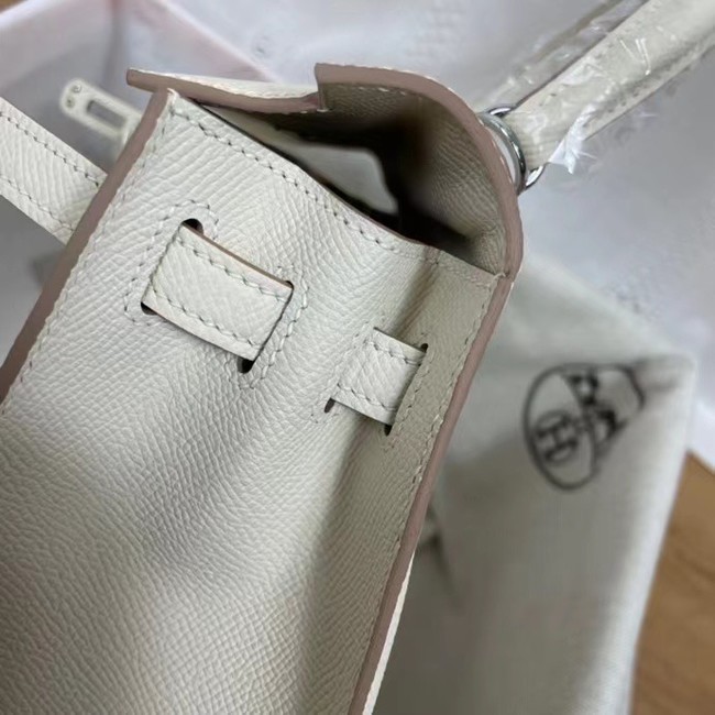 Hermes Kelly 25cm Shoulder Bags Epsom KL2755 white&silver-Tone Metal