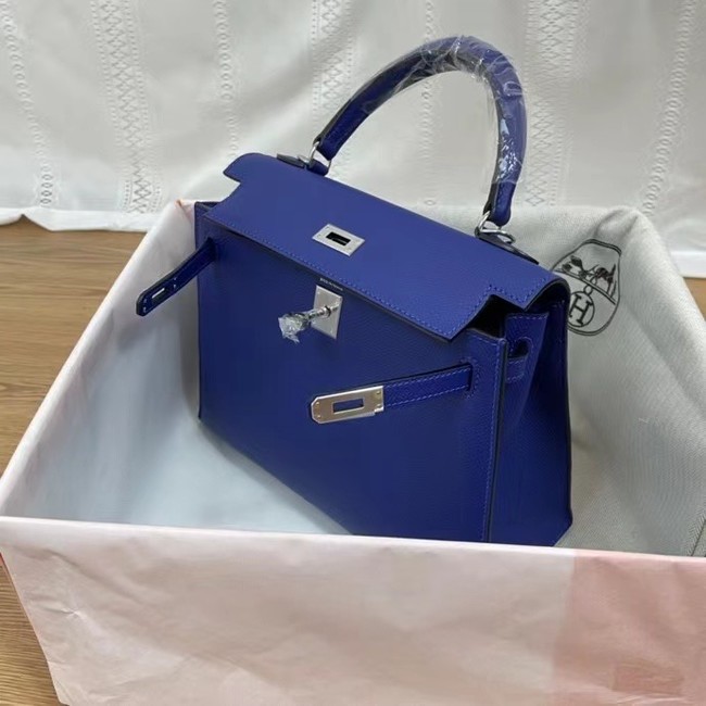 Hermes Kelly 25cm Shoulder Bags Epsom KL2755 Electrooptic blue&silver-Tone Metal