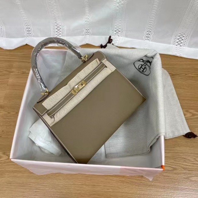 Hermes Kelly 25cm Shoulder Bags Epsom KL2755 Elephant Grey&gold-Tone Metal