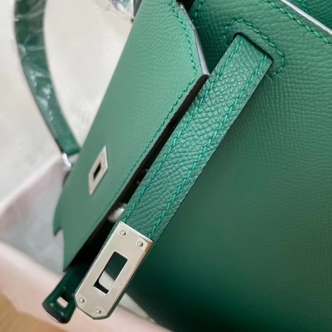 Hermes Kelly 25cm Shoulder Bags Epsom KL2755 Lake green&silver-Tone Metal