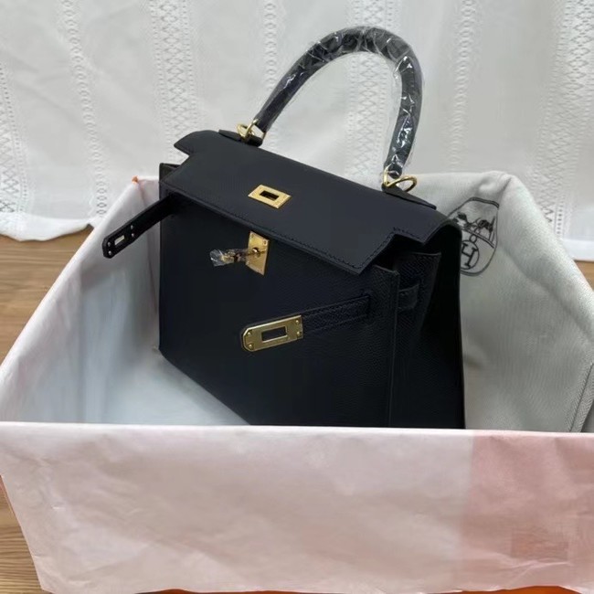 Hermes Kelly 25cm Shoulder Bags Epsom KL2755 black&gold-Tone Metal