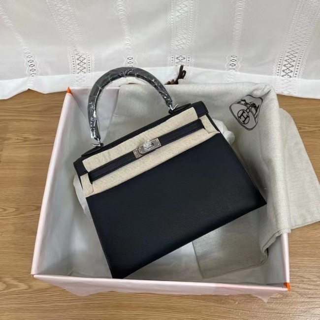 Hermes Kelly 25cm Shoulder Bags Epsom KL2755 black&silver-Tone Metal