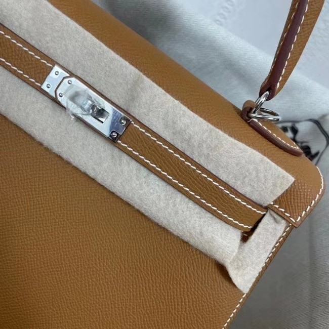 Hermes Kelly 25cm Shoulder Bags Epsom KL2755 brown&silver-Tone Metal