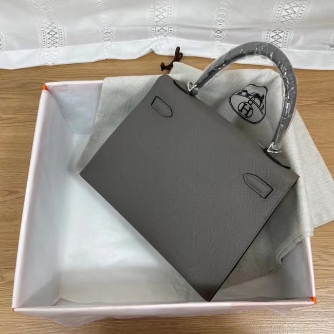 Hermes Kelly 25cm Shoulder Bags Epsom KL2755 dark grey&silver-Tone Metal