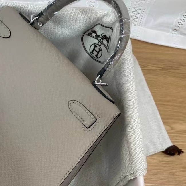 Hermes Kelly 25cm Shoulder Bags Epsom KL2755 gray&silver-Tone Metal