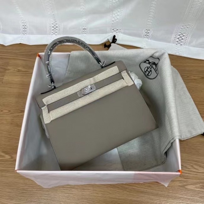 Hermes Kelly 25cm Shoulder Bags Epsom KL2755 gray&silver-Tone Metal