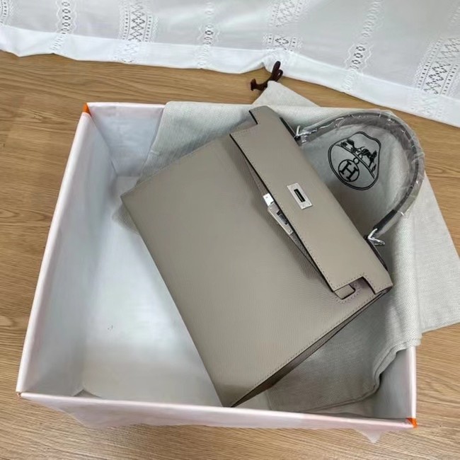 Hermes Kelly 25cm Shoulder Bags Epsom KL2755 gray&silver-Tone Metal