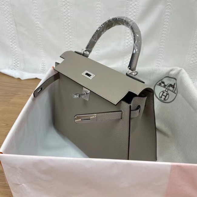 Hermes Kelly 25cm Shoulder Bags Epsom KL2755 gray&silver-Tone Metal