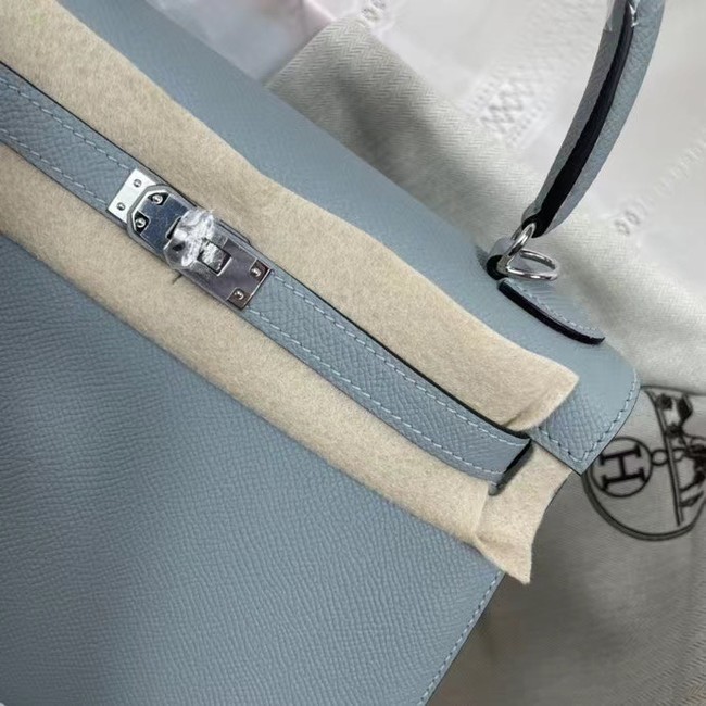 Hermes Kelly 25cm Shoulder Bags Epsom KL2755 light blue&silver-Tone Metal