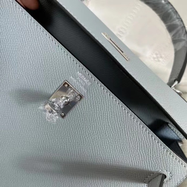 Hermes Kelly 25cm Shoulder Bags Epsom KL2755 light blue&silver-Tone Metal