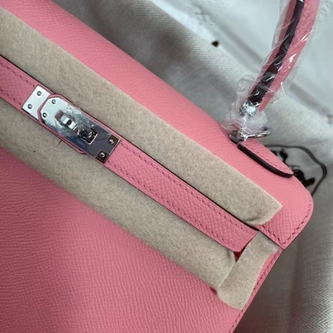 Hermes Kelly 25cm Shoulder Bags Epsom KL2755 pink&silver-Tone Metal