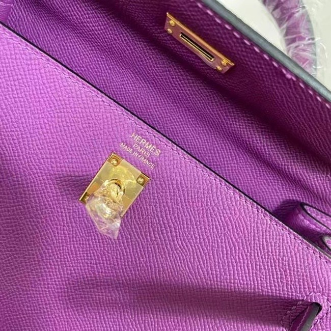 Hermes Kelly 25cm Shoulder Bags Epsom KL2755 purple&gold-Tone Metal