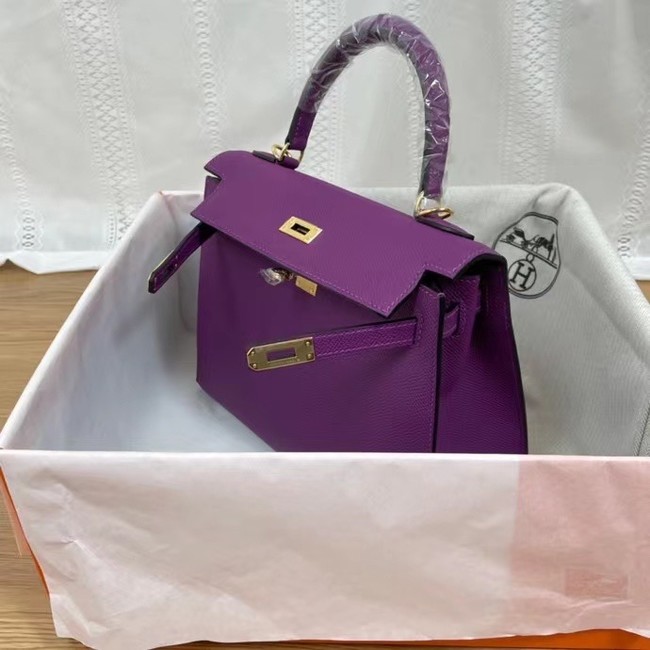 Hermes Kelly 25cm Shoulder Bags Epsom KL2755 purple&gold-Tone Metal