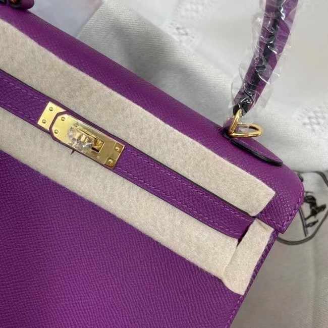 Hermes Kelly 25cm Shoulder Bags Epsom KL2755 purple&gold-Tone Metal