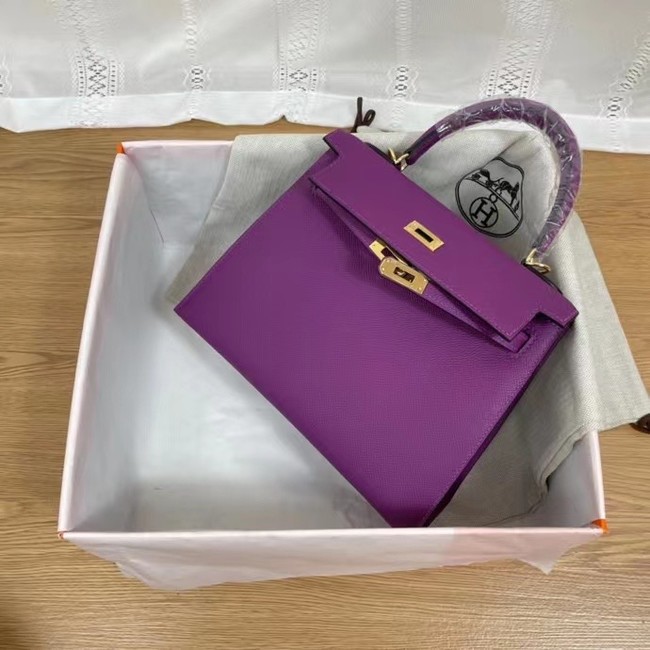 Hermes Kelly 25cm Shoulder Bags Epsom KL2755 purple&gold-Tone Metal