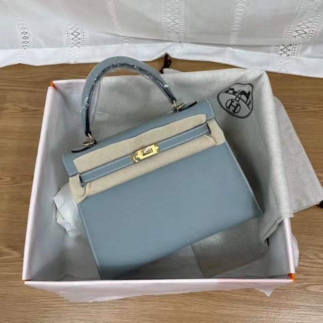 Hermes Kelly 25cm Shoulder Bags Epsom KL2755 sky blue&gold-Tone Metal